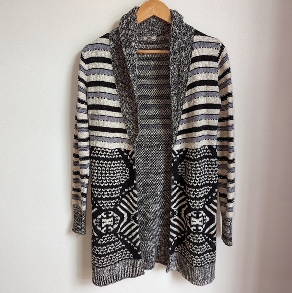 Urban OUTFITTERS Black & White Cotton Open Front Long Lined Knit Cardigan XS - Picture 2 of 13